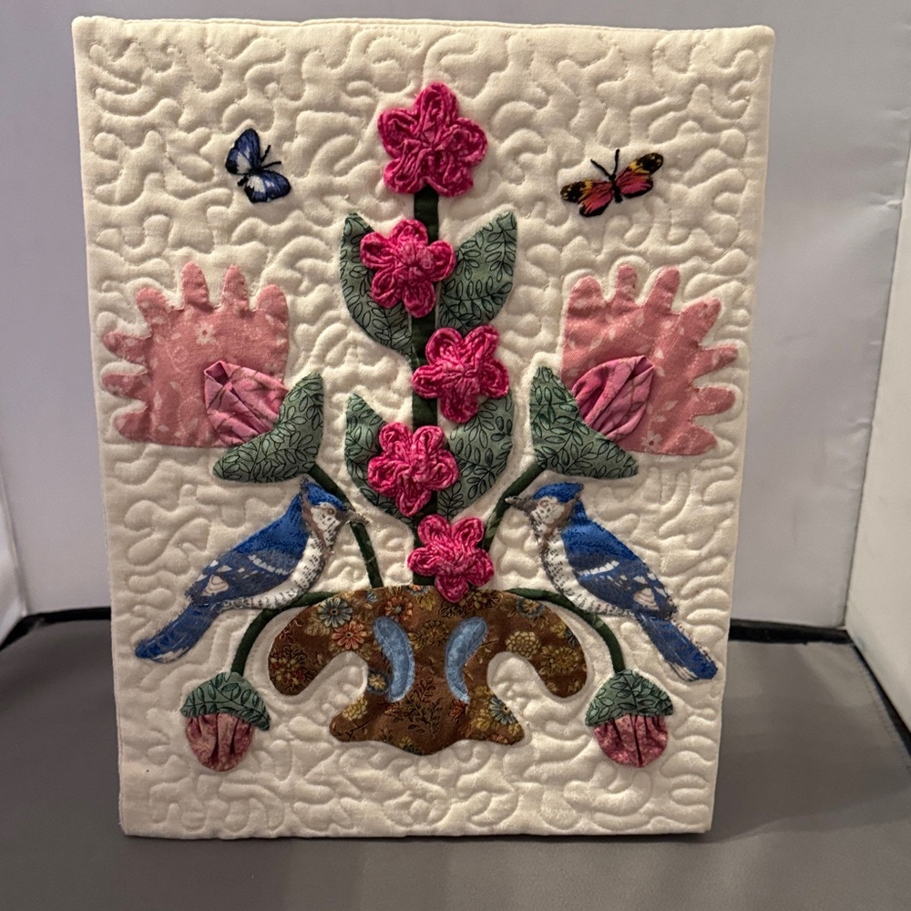 Floral Embroidered‎ Wall Art with Birds on stand